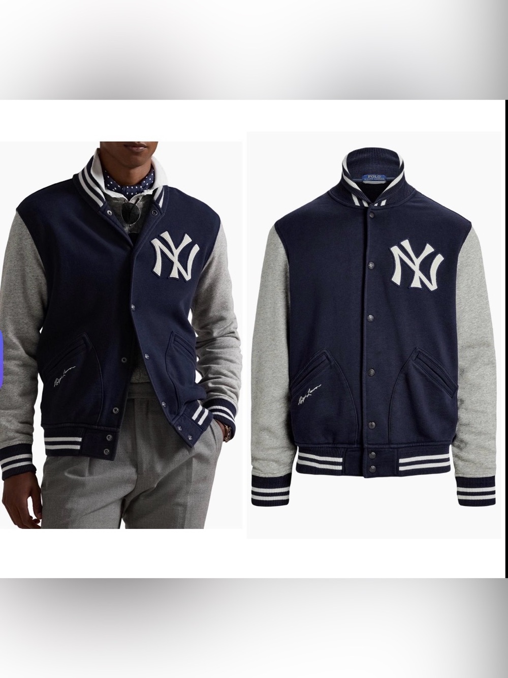 Polo by Ralph Lauren Navy Yankee’s and Gray Varsity Jacket with NY patch XS